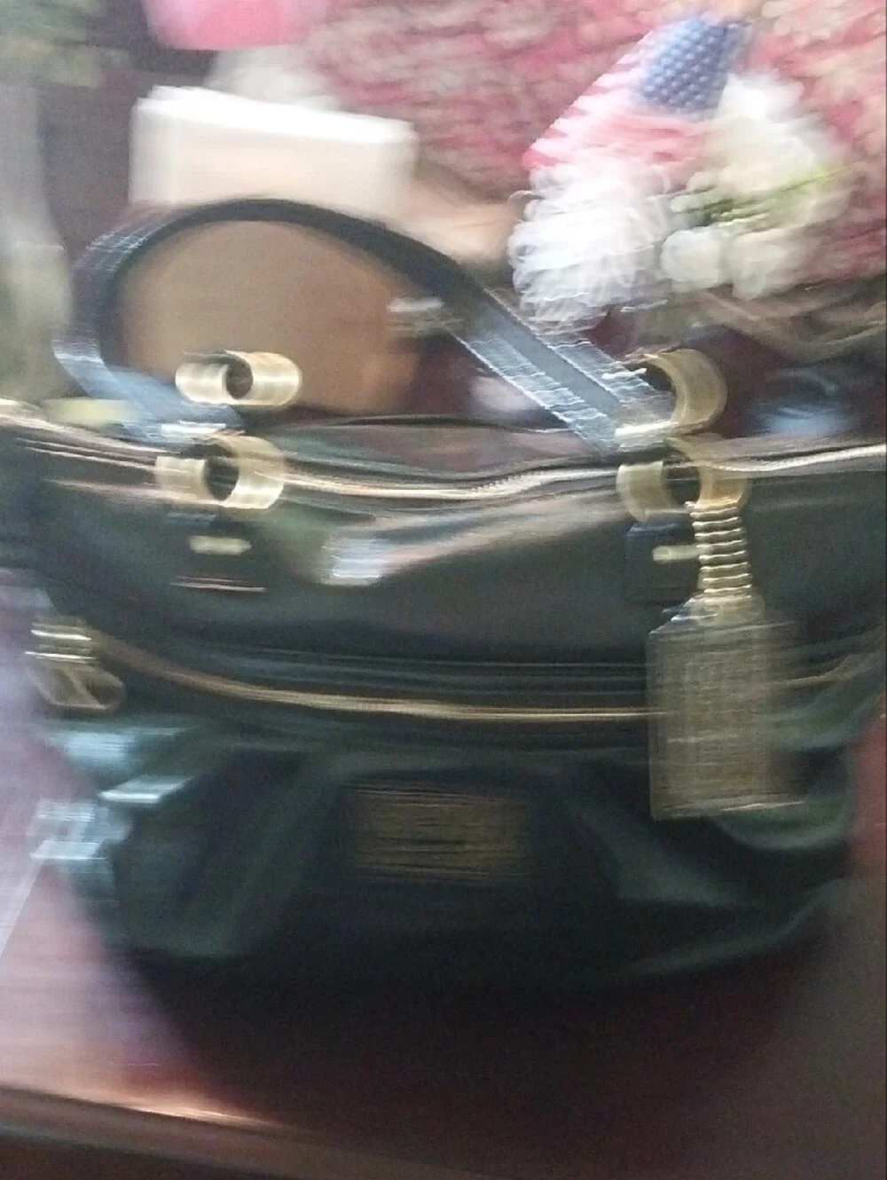 Coach Black Patent Leather Shoulder Bag with Gold Hardware